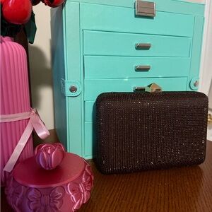 Express Brown/Gold Rhinestone Evening Clutch